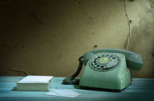 Retro telephone and card, Still life