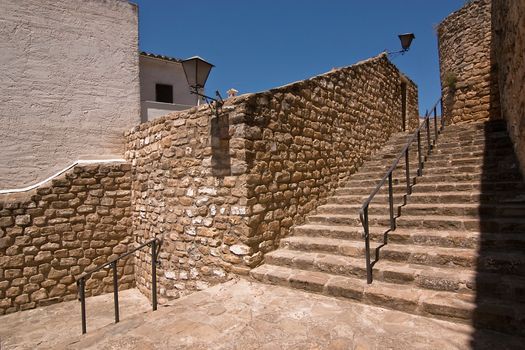 Stairs next to the Mudejar tower, Sabiote, Jaen, Spain