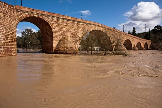 Guadalquivir River passing through Andujar, Jaen province, Andalusia, Spain