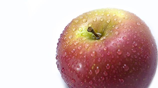 red apple fruits with leaf isolated on white background