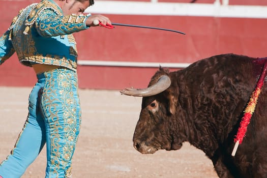 The Spanish bullfighter David Valiente Bullfight at Beas de Segura bullring, Jaen province, Andalusia, Spain, 11 october 2010