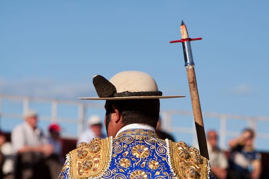  horseman armed with a spear to fight the bull, Spain