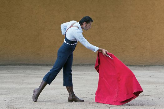 The Spanish bullfighter David Valiente Bullfight at tentadero bullring, Jaen province, Andalusia, Spain