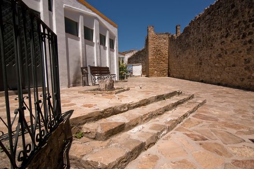 Steps next to the Mudejar wall, Sabiote, Jaen province, Andalusia, Spain