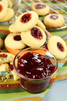 Delicious fresh baked jam drops with strawberry jam.