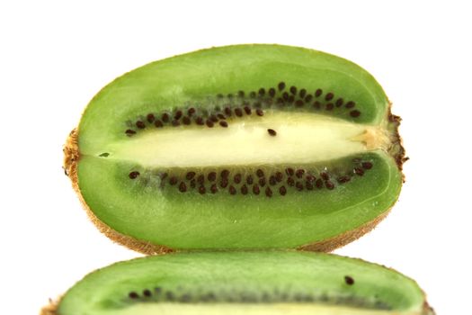 Fresh kiwi fruit cut in half ready to serve.