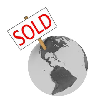 Sold sign on planet Earth isolated on white background. Elements of this image furnished by NASA.