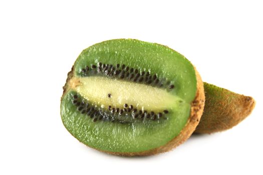 Fresh kiwi fruit cut in half ready to serve.