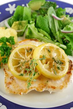 Pan fried pearl perch with caramelized lemon ginger and thyme.