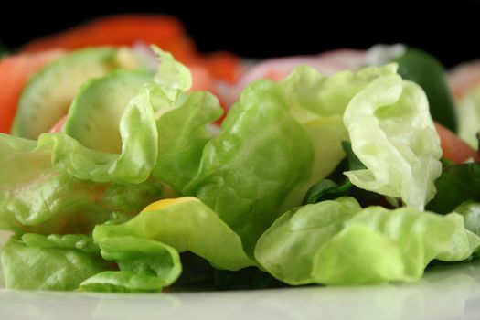 Lettuce background with salad at the back.