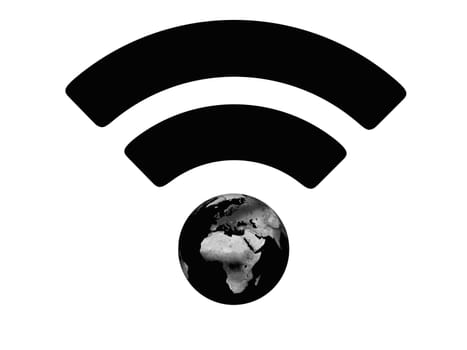 Black WiFi symbol with planet Earth isolated on white background. Elements of this image furnished by NASA.
