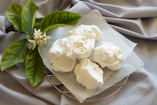 Fresh baked meringues cakes straight from the oven ready to serve.