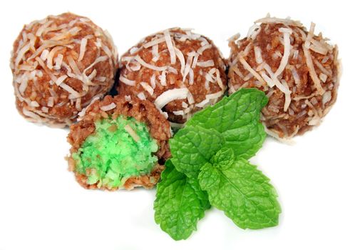 Indulgent homemade mint coconut roughs.