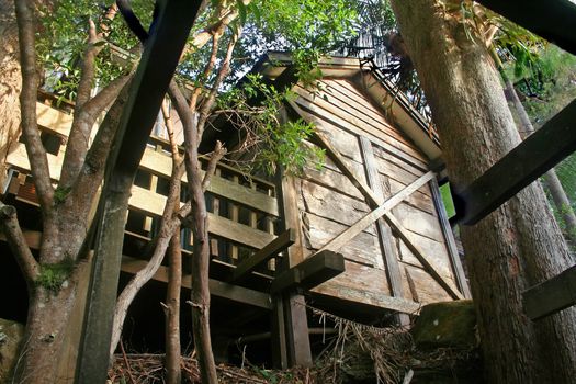 Old fashioned rustic wooden building in the mountains.
