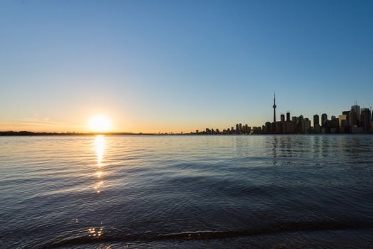 Sunset next to downtown Toronto during early winter time