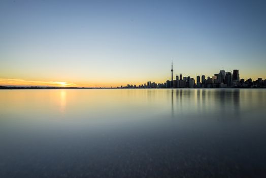 Sunset next to downtown Toronto during early winter time