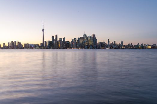 Backlit scene of downtown Toronto during early winter time