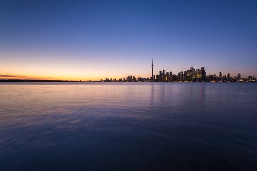 Sunset next to downtown Toronto during early winter time