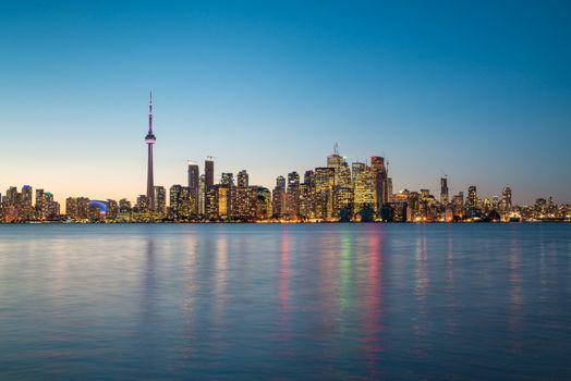 Night scene of downtown Toronto during early winter time