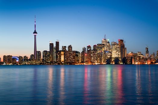 Night scene of downtown Toronto during early winter time