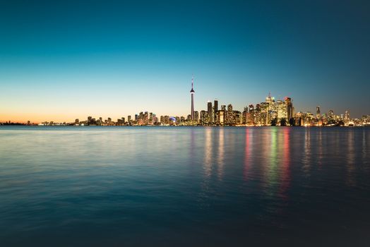 Night scene of downtown Toronto during early winter time