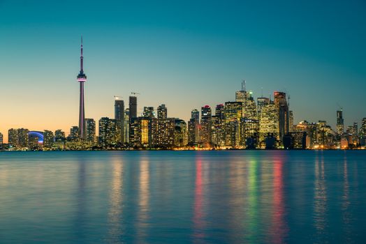 Night scene of downtown Toronto during early winter time