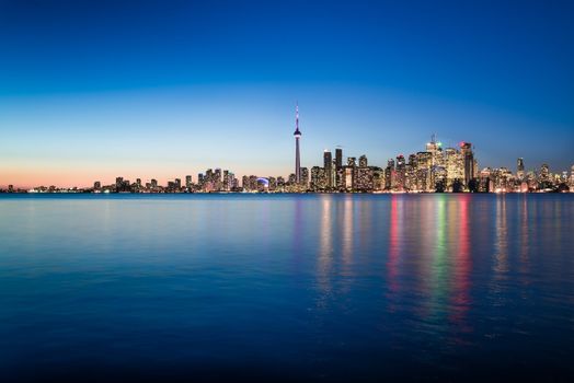 Night scene of downtown Toronto during early winter time