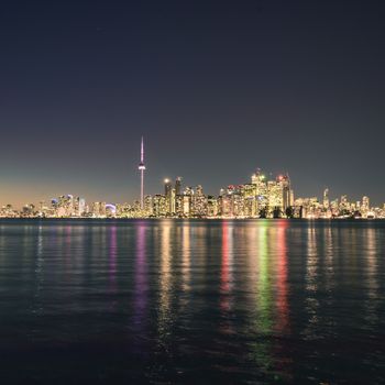 Night scene of downtown Toronto during early winter time