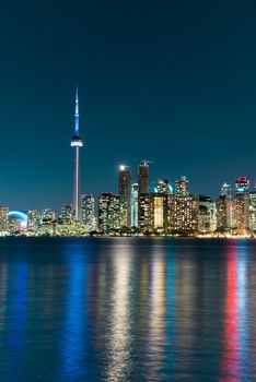 Night scene of downtown Toronto during early winter time