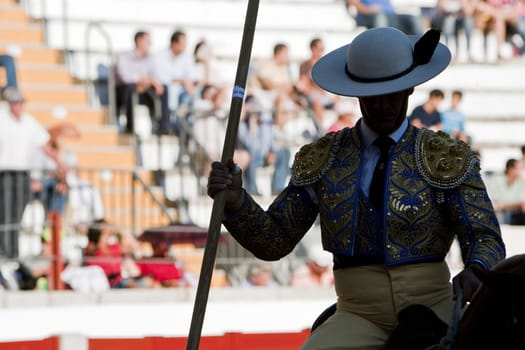 Picador bullfighter, lancer whose job it is to weaken bull's neck muscles, Spain