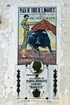 Commemorative badge of the anniversary of the death of Manolete in the bullring of Linares, Spain