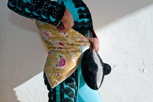 Bullfighter waiting for the exit in the alley from the bullring of Baeza, province of Jaen, Spain