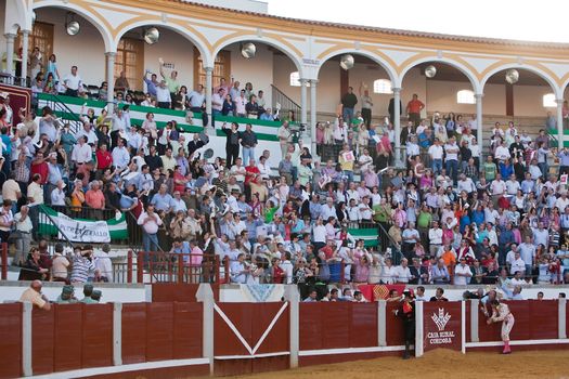 Bullring of Pozoblanco, the people request the president of the square the award the toreador with white handkerchiefs, Pozoblanco, province Cordoba, Spain