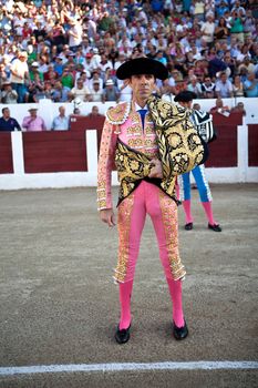 The Spanish Bullfighter Jose Tomas initiating the paseillo in the plaza de toros in Linares, Jaen province, Spain 29 august 2011