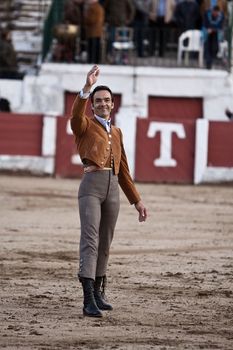 The spanish bullfighter Manuel Jesus "El Cid" greeting the public in gratitude by its spectacle in Linares, province of Jaen, Spain, Spain 14 march 2010