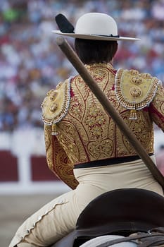 Picador bullfighter, lancer whose job it is to weaken bull's neck muscles, Spain