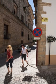 Tourists walk along the monumental area of Ubeda, patrimony of the humanity, Ubeda, province of Jaen, Spain