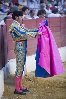 The spanish bullfighter Luis Francisco Espla with the Cape before the Bullfight, Baeza, Jaen province, Spain, 15 august 2009