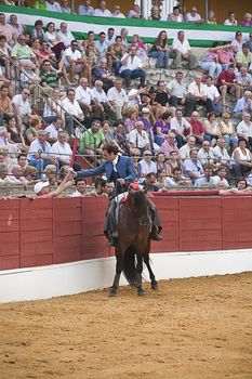Andy Cartagena, bullfighter on horseback spanish, Baeza, Jaen province, Spain, 13 august 2010