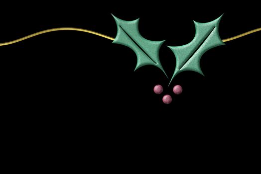 Christmas background with holly symbol colored metal on black background with empty space for text