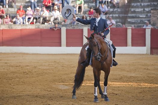 Leonardo Hernandez, bullfighter on horseback spanish, Baeza, Jaen province, Spain, 14 august 2009