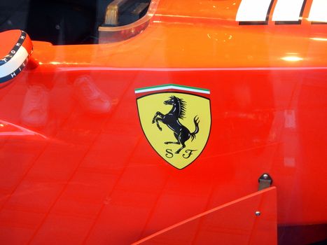 A detail of a Ferrari Formula One racing car.