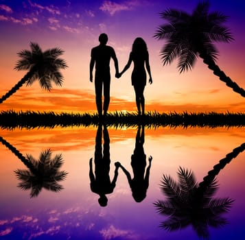 Couple in tropical landscape