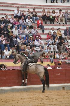 Alvaro Montes, bullfighter on horseback spanish giving the spectators, Coso de la Alameda, Jaen, Spain, 13 october2008
