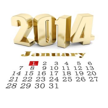 happy new year 2014 Illustrations 3d on a white background