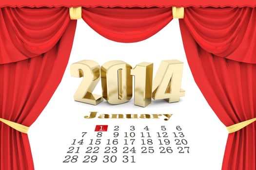happy new year 2014 Illustrations 3d on a white background