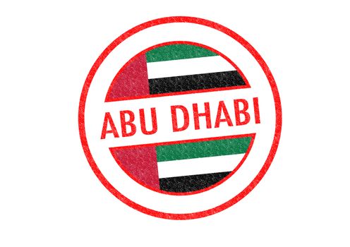 Passport-style ABU DHABI (United Arab Emirates) rubber stamp over a white background.