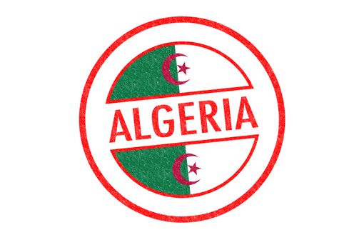 Passport-style ALGERIA rubber stamp over a white background.