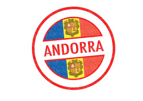 Passport-style ANDORRA rubber stamp over a white background.