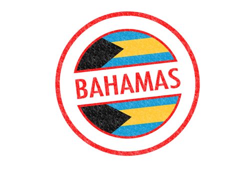 Passport-style BAHAMAS rubber stamp over a white background.